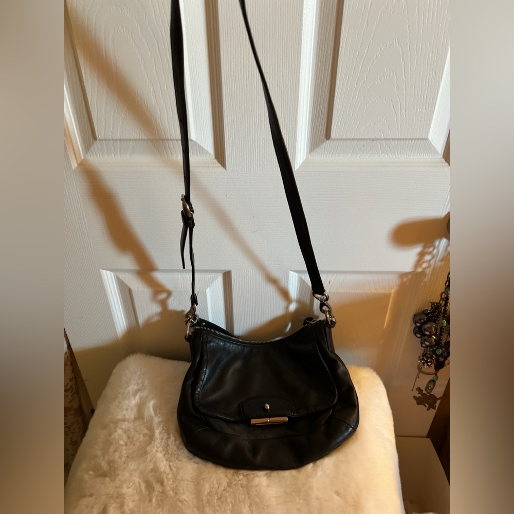 Coach black leather messenger crossbody bag shoulder silver hardware flap - Picture 11 of 16